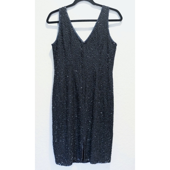 Vintage 80s JMD New York Beaded Black Cocktail Dress, Size PM - Picture 2 of 8